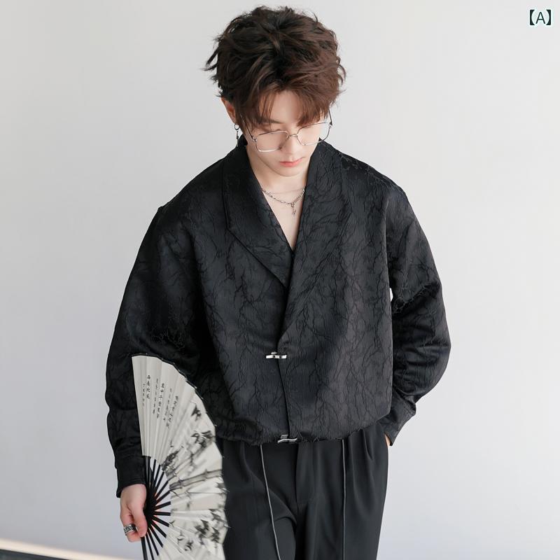 メンズ ファッション 春夏 秋冬 かっこいい オシャレ モテ 男性用 紳士服 服 韓国 シンプル 大人 カジュアル シャツ 斜め 前立て ダーク パターン 長袖 シャツ トップス
