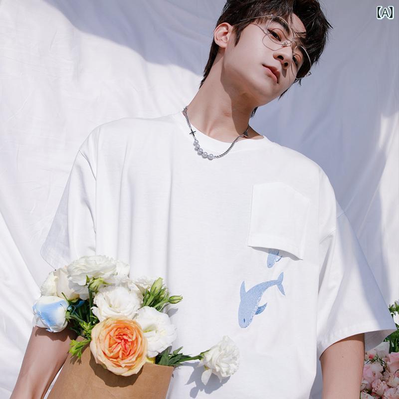 メンズ ファッション 春夏 秋 冬 かっこいい オシャレ モテ 男性用 紳士服 服 韓国 シンプル 大人 半袖 トップス 夏 男子 ホワイト カップル T シャツ