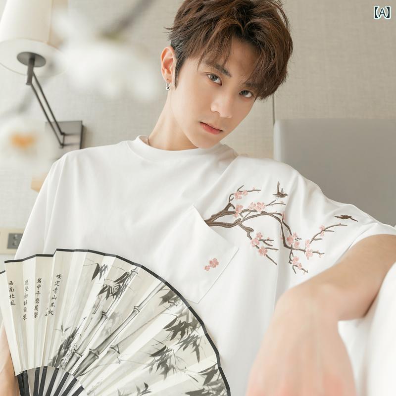 メンズ ファッション 春夏 秋冬 かっこいい オシャレ モテ 男性用 紳士服 服 韓国 シンプル 大人 服 梅花 夏 男子 半袖 T シャツ トップス