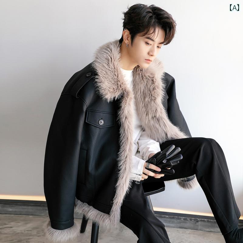 メンズ ファッション 春夏 秋冬 かっこいい オシャレ モテ 男性用 紳士服 服 韓国 シンプル 大人 冬 韓国 裏起毛 厚手 ファー 襟 ジャケット カジュアル 高級 ジャケット