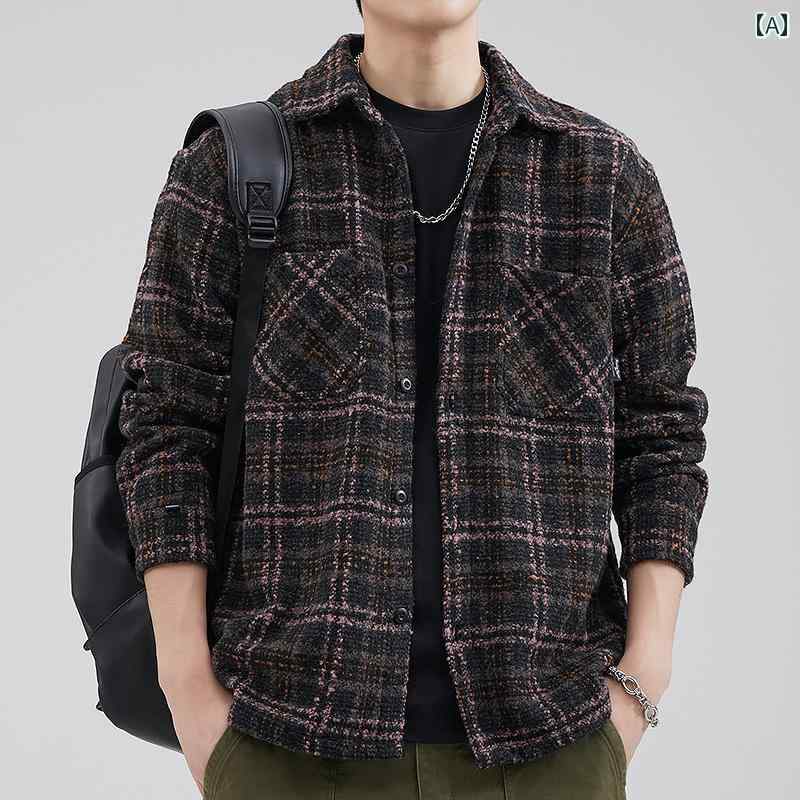 メンズ ファッション 春夏 秋冬 かっこいい オシャレ モテ 男性用 紳士服 服 韓国 シンプル 大人 秋冬 男性用 チェック柄 長袖 シャツ スタイル レトロ ウール シャツ カジュアル ジャケット 5,894円