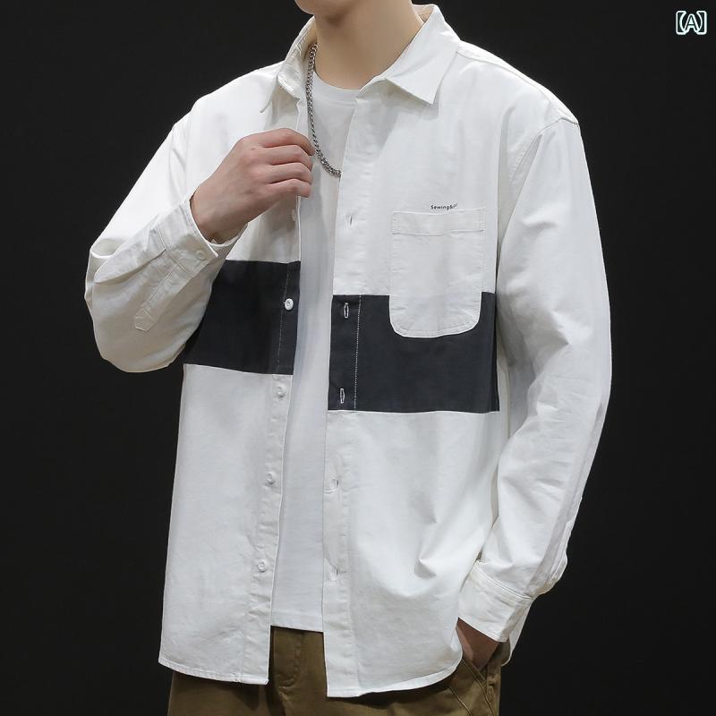 メンズ ファッション 春夏 秋冬 かっこいい オシャレ モテ 男性用 紳士服 服 韓国 シンプル 大人 春秋 メンズ 長袖 シャツ アメリカ カラー ブロック 綿 シャツ ワークウェア ジャケット｜YKC8