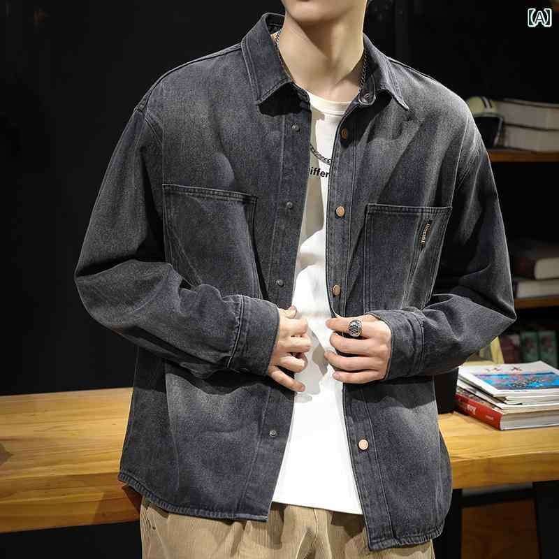 メンズ ファッション 春夏 秋冬 かっこいい オシャレ モテ 男性用 紳士服 服 韓国 シンプル 大人 秋 デニムシャツ メンズ ゆったり 長袖 シャツ 春秋 アメ リカン ジャケット