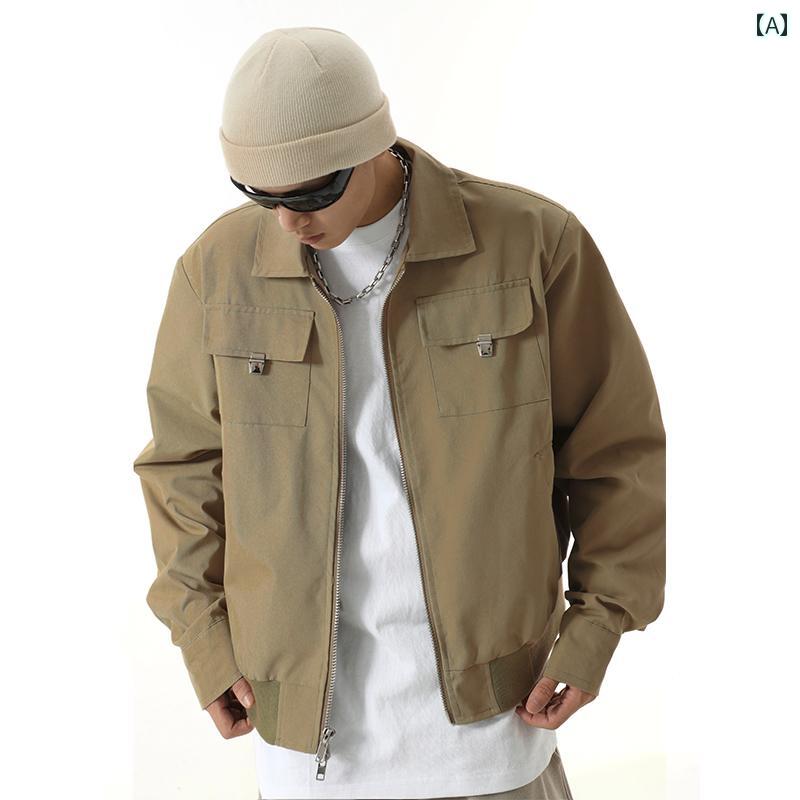 メンズ ファッション 春夏 秋　冬 かっこいい オシャレ モテ 男性用 紳士服 服 韓国 シンプル 大人 アメリカン レトロ 春 カジュアル ジャケット 男子用 ジッパー ショート ワークジャケット｜YKC8