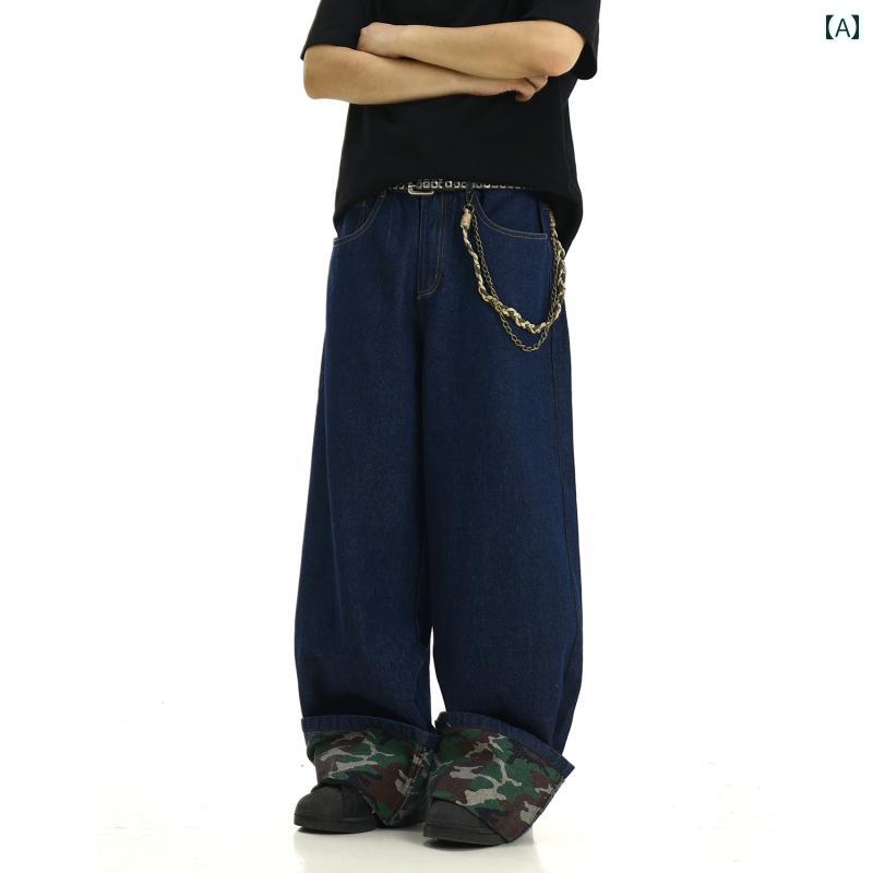 メンズ ファッション 春夏 秋　冬 かっこいい オシャレ モテ 男性用 紳士服 服 韓国 シンプル 大人 ロール アップ ワイド レッグ ジーンズ メンズレディース アメリカン レトロ ウォッシュ ゆったり カジュアル ストレート パンツ