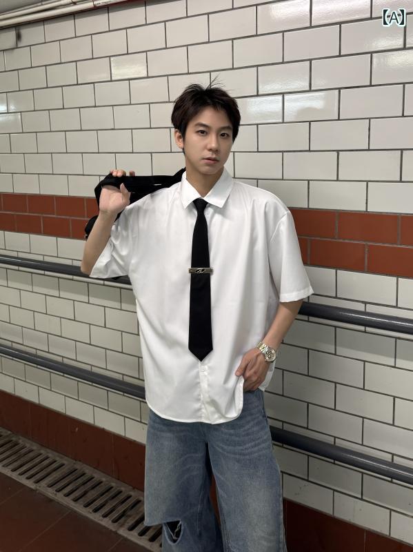 メンズ ファッション 春夏 秋冬 かっこいい オシャレ モテ 男性用 紳士 韓国 シンプル 大人 高級 ネクタイ 無地 半袖 シャツ メンズ 夏 ゆったり シャツ|YKC8