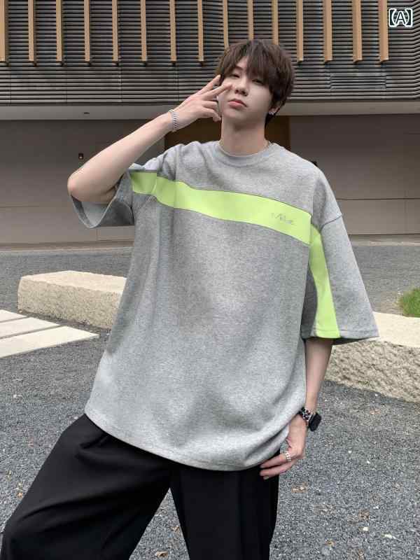 メンズ ファッション 春夏 秋冬 かっこいい オシャレ モテ 男性用 紳士 韓国 シンプル 大人 ゆったり 半袖 メンズ 夏 ラウンドネック T シャツ 韓国 ステッチ トップ