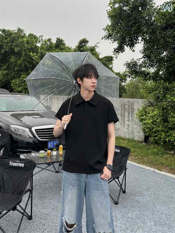 メンズ ファッション 春夏 秋冬 かっこいい オシャレ モテ 男性用 紳士 韓国 シンプル 大人 韓国 高級 夏 シンプル 無地大 襟 エア コットン ポロシャツ メンズ 半袖 T シャツ 快適｜YKC8