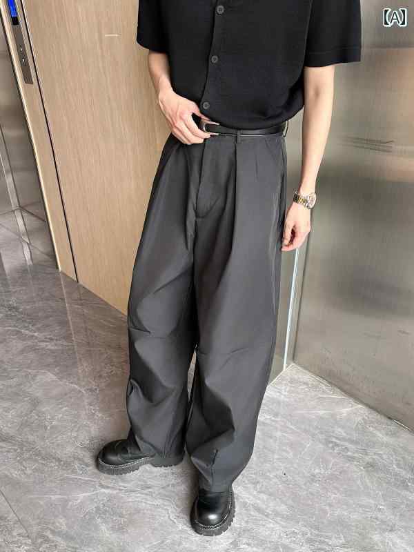 メンズ ファッション 春夏 秋冬 かっこいい オシャレ モテ 男性用 紳士 韓国 シンプル 大人 プリーツ マイクロ 構造 カジュアル パンツ メンズ ゆったり カジュアル 快適 ストレート モップ パンツ｜YKC8