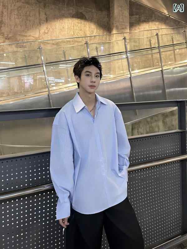 メンズ ファッション 春夏 秋冬 かっこいい オシャレ モテ 男性用 紳士 韓国 シンプル 大人 韓国 レトロ 高級 ツイル シルケット 長袖 シャツ メンズ 春秋 ゆったり カジュアル シャツ ジャケット|YKC8