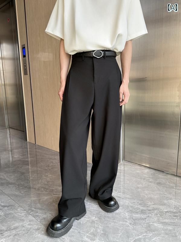 メンズ ファッション 春夏 秋冬 かっこいい オシャレ モテ 男性用 紳士 韓国 シンプル 大人 高級 ドレープ ストレート パンツ メンズ 快適 シンプル ワイド レッグ パンツ カジュアル パンツ｜YKC8
