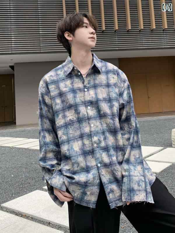 メンズ ファッション 春夏 秋冬 かっこいい オシャレ モテ 男性用 紳士 韓国 シンプル 大人 レトロ タイダイ柄 チェック柄 長袖 シャツ メンズ 高級 春夏 ゆったり カジュアル 日焼け防止 シャツ|YKC8