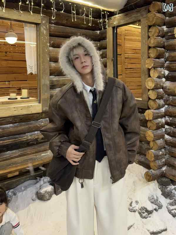 メンズ ファッション 春夏 秋冬 かっこいい オシャレ モテ 男性用 紳士 韓国 シンプル 大人 レザージャケット メンズ 襟 マウンテン カービング キルティング 厚手 フライト ジャケット コットンコート｜YKC8