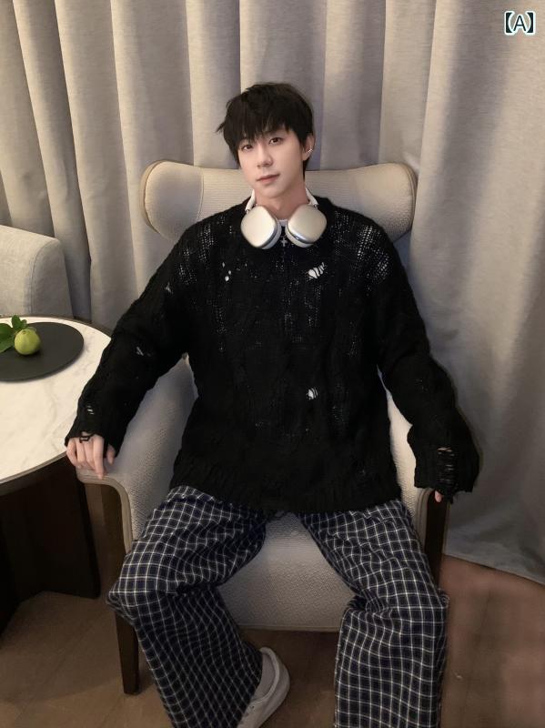 メンズ ファッション 春夏 秋冬 かっこいい オシャレ モテ 男性用 紳士 韓国 シンプル 大人 ホール プルオーバー スタイル セーター メンズ ゆったり カジュアル ニット セーター トップス