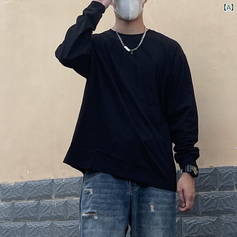 メンズ 流行り物 春夏 秋冬 かっこいい オシャレ モテ 成人男性用 成人男性服  服 韓国 分かりやすい 成年者 ヘビーウェイト 綿織物 トリート ウンドネッ 長袖 T プルオーバー メンズ心地好い ポーツ ソリッドカー プルオーバー T プルオーバー メンズファッション-Tシャツ・カットソー-トップス