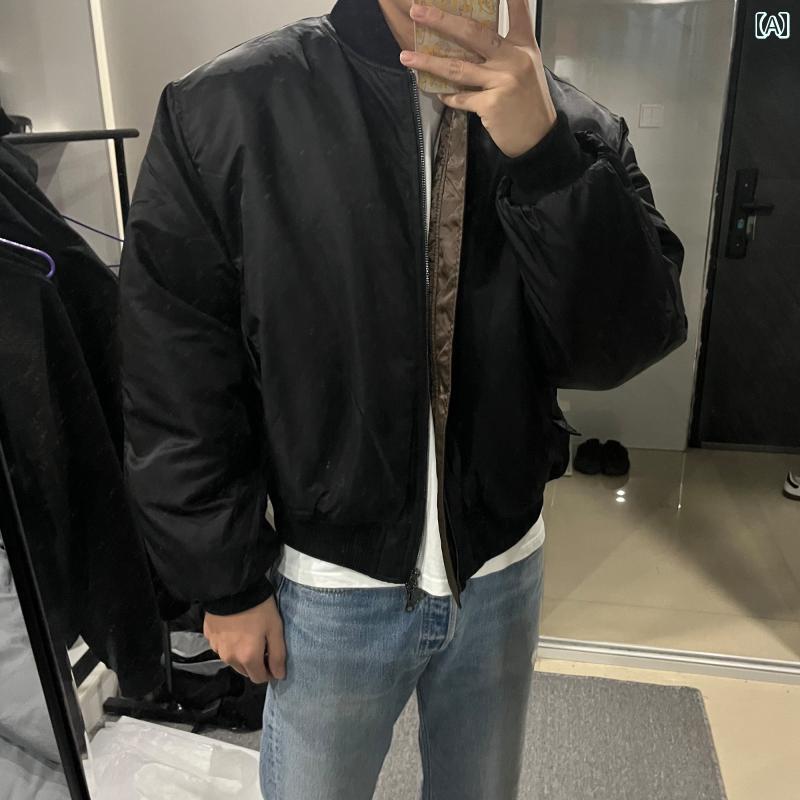 メンズ ファッション 春夏 秋冬 かっこいい オシャレ モテ 男性用 紳士服  服 韓国 シンプル 大人 アメリカン レトロ シルエット ショート ワイド MA 1 フイト ジャケットコットン ジャケット メンズ リーン フィット ボンバー コットンジャケット