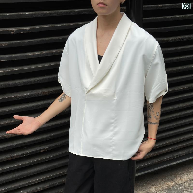 メンズ ファッション 春夏 秋冬 かっこいい オシャレ モテ 男性用 紳士服 服 韓国 シンプル 大人 高級 グリーン フルーツ カー 半袖 シャツ メンズ 夏 カジュアル Vネップルオーバー 半袖 白 シャツ ジャケット
