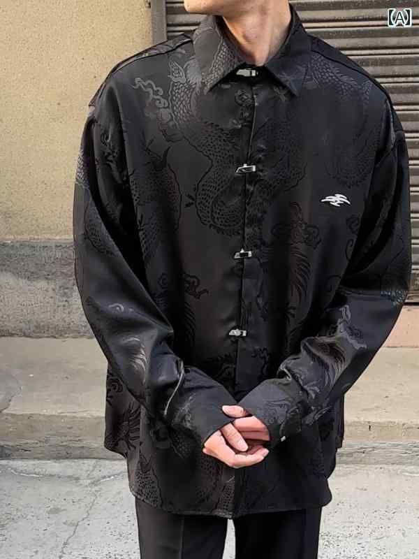 メンズ ファッション 春夏 秋冬 かっこいい オシャレ モテ 男性用 紳士服 服 韓国 シンプル 大人 パターン ジャカード シャツ メンズ 長袖 カジュアル ドレープ 年 干支年 シャツ ジャケット