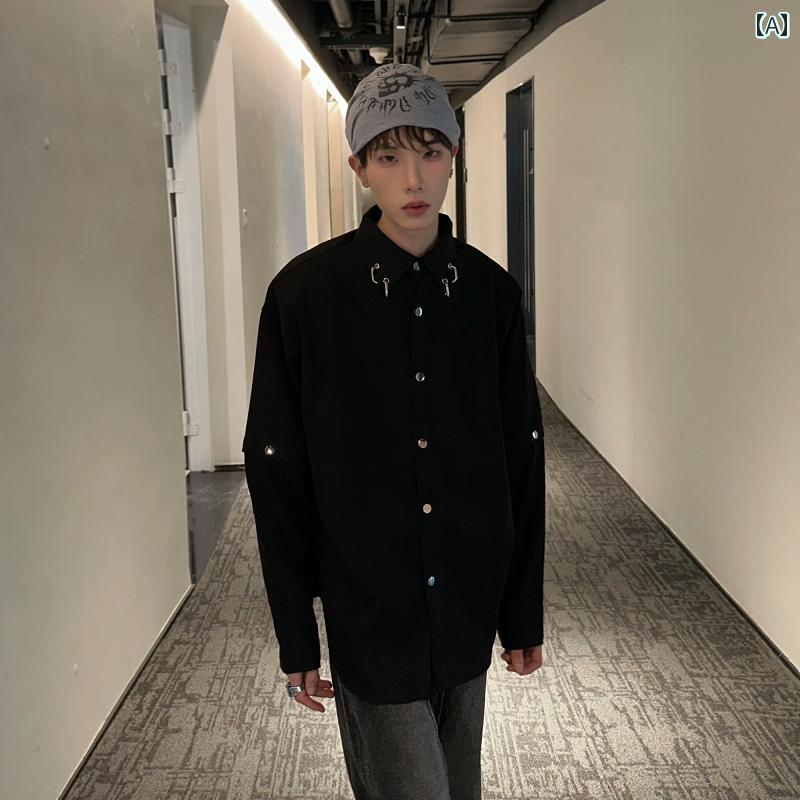 メンズ ファッション 春夏 秋冬 かっこいい オシャレ モテ 男性用 紳士服 服 韓国 シンプル 大人 メタル プイシング シャツ メンズ 長袖 春夏 カジュアル 半袖 シャツ ジャケット