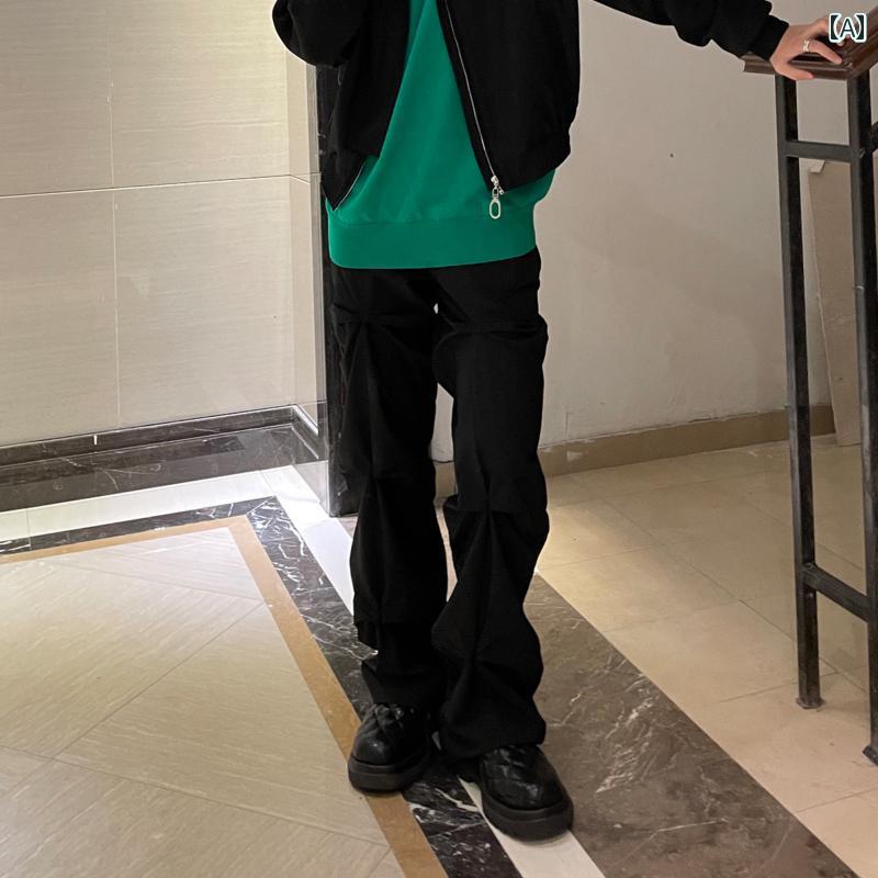 メンズ ファッション 春夏 秋冬 かっこいい オシャレ モテ 男性用 紳士服 服 韓国 シンプル 大人 アメリカン トリート トリート 男性用 タッ プリーツ パンツ トレート プリーツ カジュアル パンツ｜YKC8