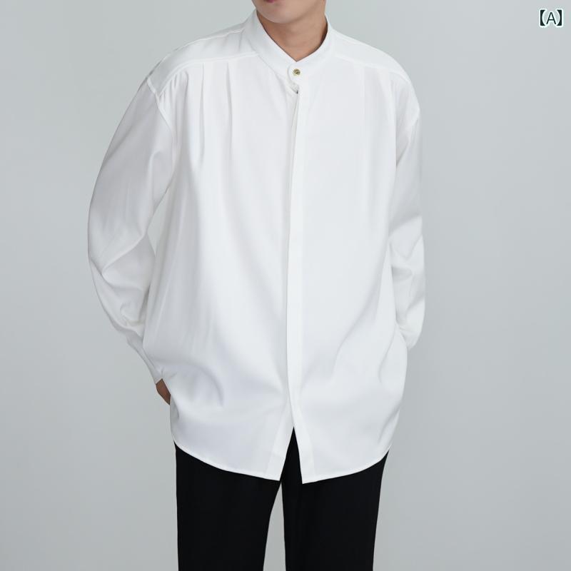 メンズ ファッション 春夏 秋冬 かっこいい オシャレ モテ 男性用 紳士服 服 韓国 シンプル 大人 タンドカー 長袖 シャツ メンズ 春秋 韓国 カジュアル ドレープ 白 シャツ 6,387円