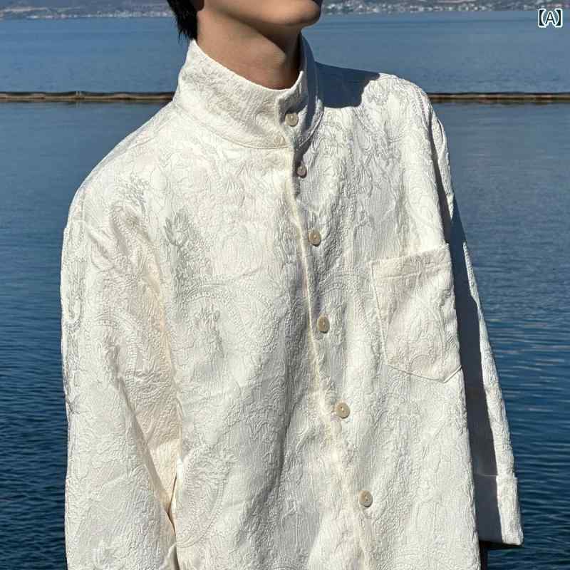 メンズ ファッション 春夏 秋冬 かっこいい オシャレ モテ 男性用 紳士服 服 韓国 シンプル 大人 高級 ジャカード タンドカー 長袖 シャツ メンズ 春秋 カジュアル シャツ ジャケット