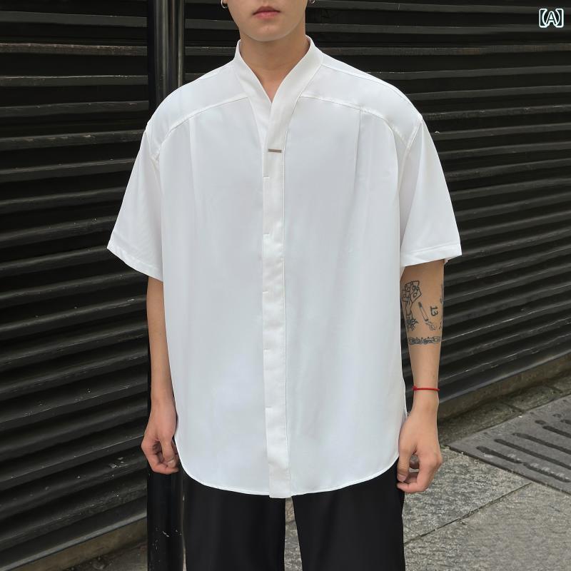 メンズ ファッション 春夏 秋冬 かっこいい オシャレ モテ 男性用 紳士服 服 韓国 シンプル 大人 タンドカー 白 シャツ メンズ 半袖 夏 カジュアル ドレープ 半袖 シャツ ジャケット