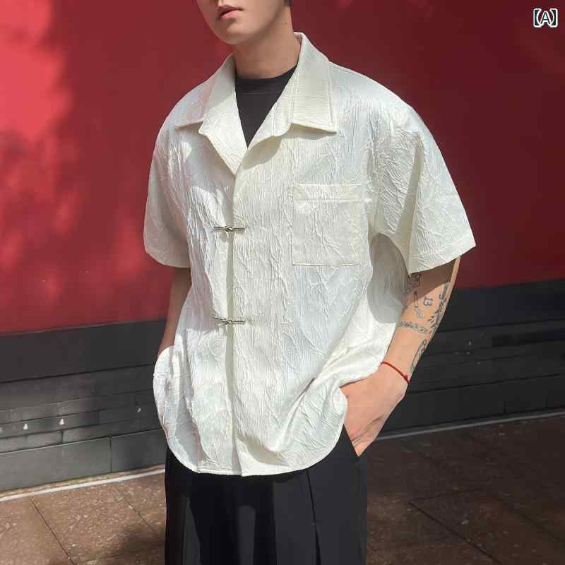 メンズ ファッション 春夏 秋冬 かっこいい オシャレ モテ 男性用 紳士服 服 韓国 シンプル 大人 テチャー ド ホワイト 半袖 シャツ メンズ 夏 エンゲージメント 半袖 シャツ ジャケット｜YKC8