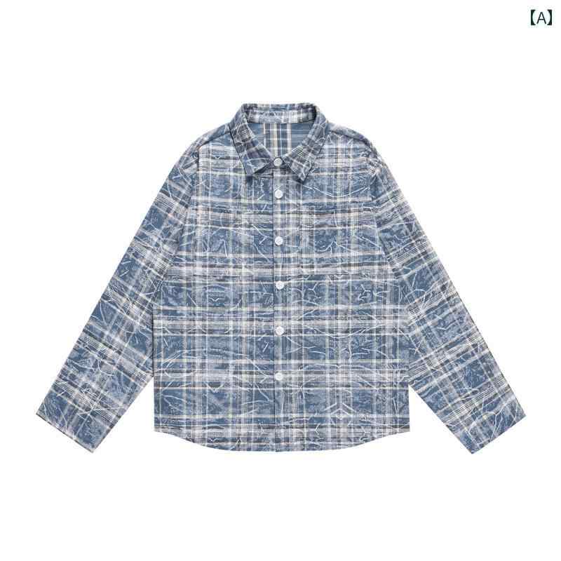 メンズ ファッション 春夏 秋冬 かっこいい オシャレ モテ 男性用 紳士服 服 韓国 シンプル 大人 アメリカン レトロ ツリー パターン 破壊 ウォッシュ チェッ柄 シャツ メンズ 長袖 春秋 カップル チェッ柄 シャツ ジャケット|YKC8