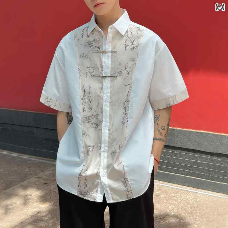 メンズ ファッション 春夏 秋冬 かっこいい オシャレ モテ 男性用 紳士服 服 韓国 シンプル 大人 プリント 半袖 シャツ メンズ 夏 半袖 シャツ