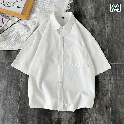 メンズ ファッション 春夏 秋冬 かっこいい オシャレ モテ 男性用 紳士服 服 韓国 シンプル 大人 ホワイト シャツ メンズ 半袖 夏 薄手 カジュアル コットン ワーウェア 長袖 シャツ ジャケット