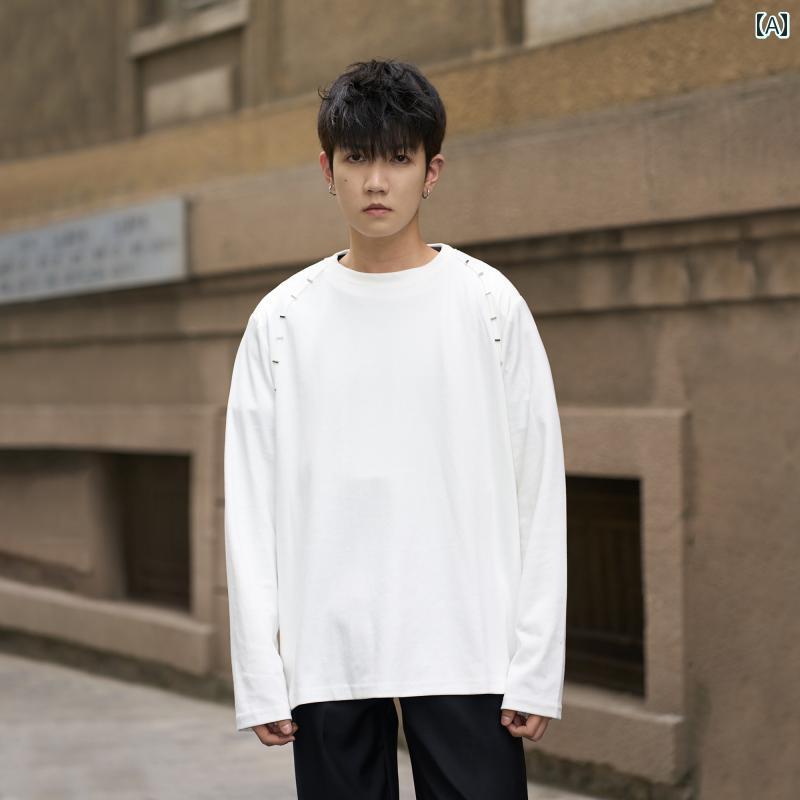 メンズ ファッション 春夏 秋冬 かっこいい オシャレ モテ 男性用 紳士服 服 韓国 シンプル 大人 ヘビーウェイト ショルダーパッド ウンドネッ 長袖 T シャツ メンズ 韓国 無地 ウェットシャツ