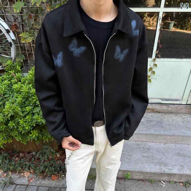メンズ ファッション 春夏 秋冬 かっこいい オシャレ モテ 男性用 紳士服 服 韓国 シンプル 大人 アメリカン レトロ リーン フィット 高級 エード バタフイ ジッパー ジャケット メンズ 春秋 ボッ ショート ワイド コート｜YKC8