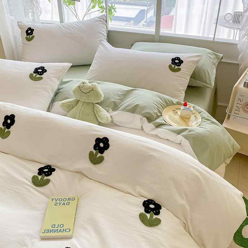 韓国 シングル 虚蝉 ダブル 統治女王 第一人者 寝具 覆いかぶせる 敷き妙 布団 可愛らしい 今めかしい 臥榻 臥し所 室内装飾 刺しゅう 4点 仕掛ける ボックス席 枕 チューリップ 花 ヨーロッパ樅 分かりやすい ガーリー