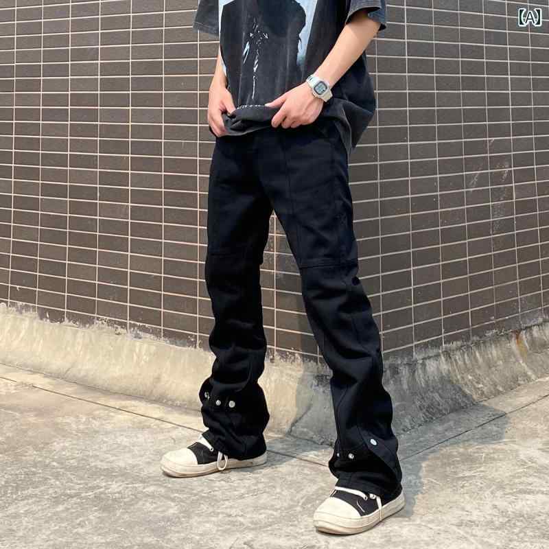メンズ ファッション 春夏 秋冬 かっこいい オシャレ モテ 男性用 紳士服 服 韓国 シンプル 大人 夏用 アメリカ トリート ボタン ジーンズ トレート タッ カジュアル フレア 白 長ズボン