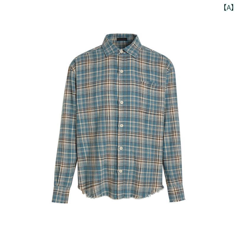 メンズ ファッション 春夏 秋冬 かっこいい オシャレ モテ 男性用 紳士服 服 韓国 シンプル 大人 アメリカン レトロ チェッ柄 シャツ メンズ 長袖 高級 フンネルチェッ柄 シャツ ジャケット|YKC8