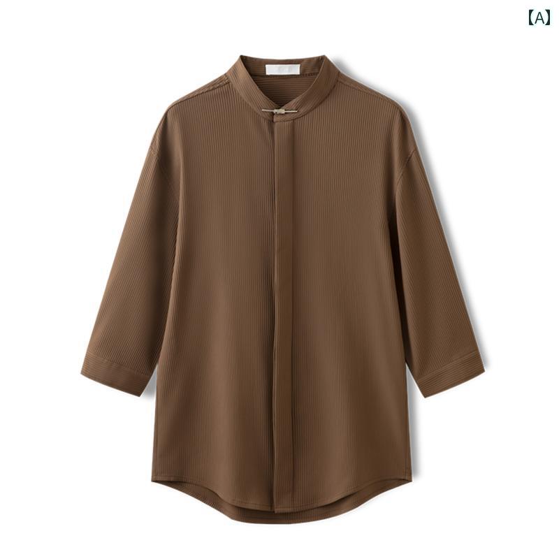 メンズ ファッション 春夏 秋冬 かっこいい オシャレ モテ 男性用 紳士服 服 韓国 シンプル 大人 タンドカー シャツ メンズ 半袖 夏 ドレープ 七分袖 シャツ