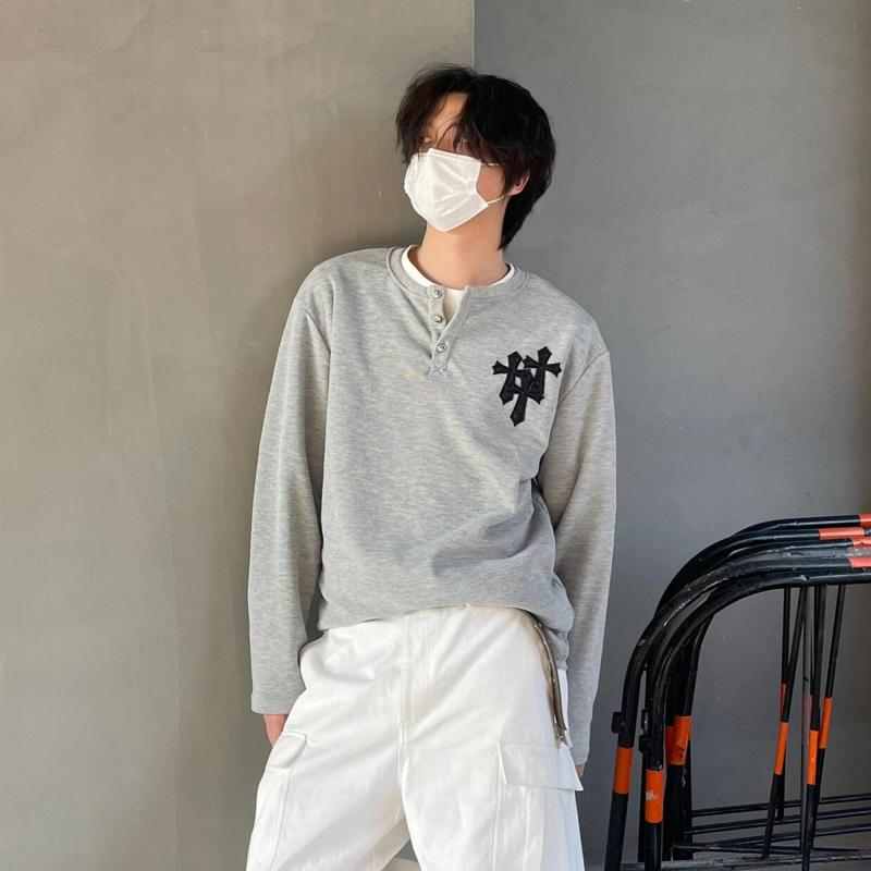 メンズ ファッション 春夏 秋冬 かっこいい オシャレ モテ 男性用 紳士服 服 韓国 シンプル 大人 春秋 メンズ アメリカン レトロ フィット ワッフル ポロ ウェットシャツ ニット ボトム 長袖 T シャツ