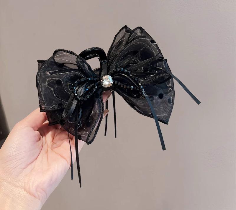 レディース ファッション 女性 かわいい おしゃれ 韓国 高級 ギフト プレゼント アクセサリー ジュエリー 髪飾り ヘア メッシュ 水玉 ドット リボン クリップ 髪留め シンプル ラインストーン キラキラ 装飾｜YKC8