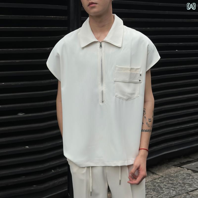 メンズ ファッション 春夏 秋冬 かっこいい オシャレ モテ 男性用 紳士服 服 韓国 シンプル 大人 ハイエンド ハーフ ジップ チョッキ ノースリーブシャツ メンズ 夏 冷感 薄手 カジュアル シャツ パンツ スーツ