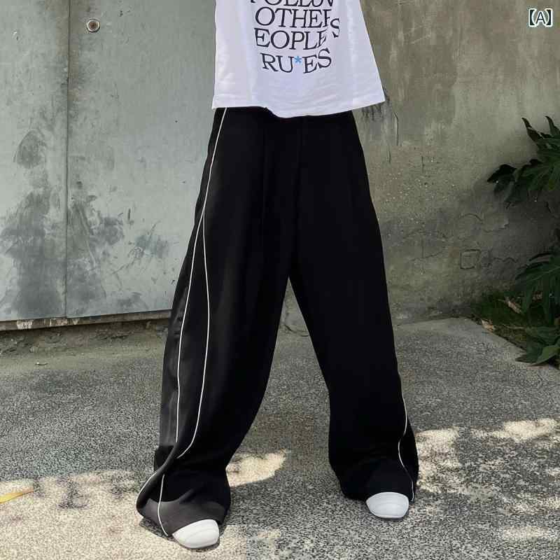メンズ ファッション 春夏 秋冬 かっこいい オシャレ モテ 男性用 紳士服 服 韓国 シンプル 大人 ストリート アメリカン ヴィンテージ パンツ 男性用 ストレート レッグ ワイド レッグ ドレープ カジュアル スポーツ ストライプ ロング パンツ｜YKC8