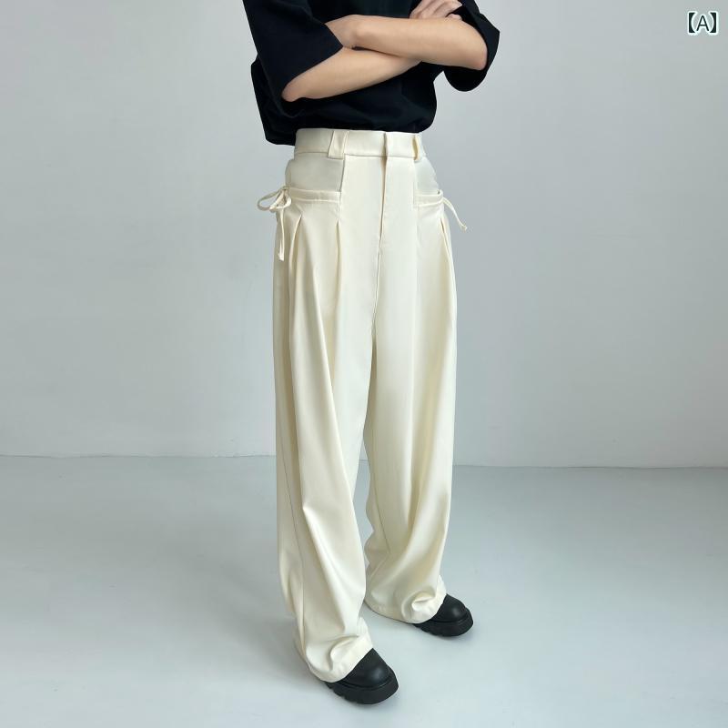 メンズ ファッション 春夏 秋冬 かっこいい オシャレ モテ 男性用 紳士服 服 韓国 シンプル 大人 メンズ レディースのの ドレープ パンツ ストレート ワイド レッグ フロア レングス パンツ カジュアル ハイウエスト スーツ パンツ