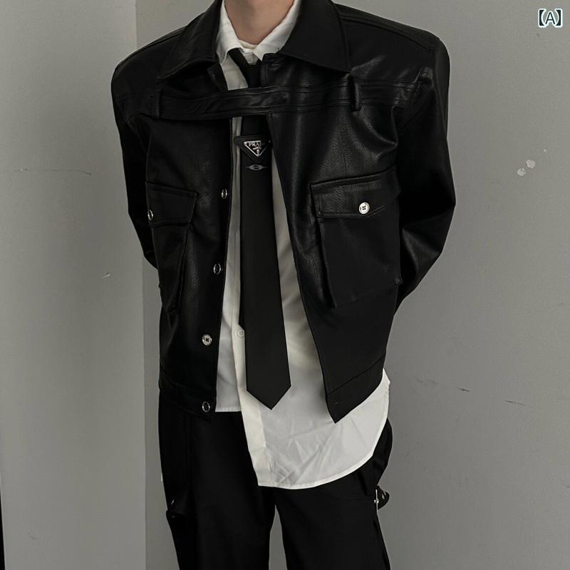 メンズ ファッション 春夏 秋　冬 かっこいい オシャレ モテ 男性用 紳士服 服 韓国 シンプル 大人 アメリカ ハイエンドの な ライダースの レザージャケット メンズ 秋　冬 ベルベット 厚手 ショルダーパッド ショート pu レザージャケット な