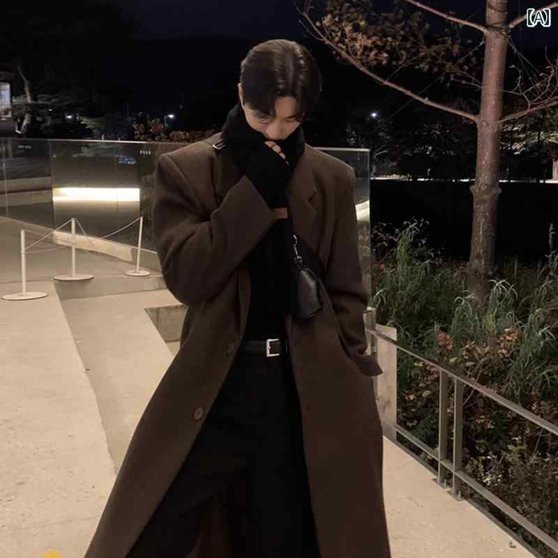 メンズ 流行り物 春夏 秋冬 かっこいい オシャレ モテ 成人男性用 成人男性服  服 韓国 分かりやすい 成年者 肩 パッド 真っただ中丈 膝丈 絨毛 厚地の外套 メンズ 韓国 表現スタイル 冬 朦々たる 絨毛 上衣 上衣 メンズファッション-コート・ジャケット