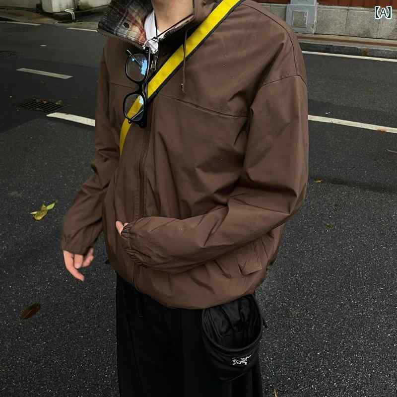 メンズ ファッション 春夏 秋冬 かっこいい オシャレ モテ 男性用 紳士服 服 韓国 シンプル 大人 アメリカン レトロ クリーン フィット スタンドカラー チェック柄 両面 ジャケット メンズ 春秋 ハイエンド ショート コットンジャケット｜YKC8
