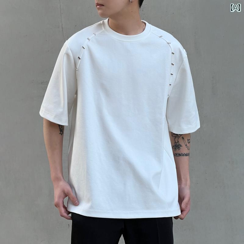 メンズ ファッション 春夏 秋冬 かっこいい オシャレ モテ 男性用 紳士服 服 韓国 シンプル 大人 高級 ラウンドネック 肩 パッド 半袖 T シャツ メンズ 夏な トップ カジュアル 無地 半袖 T シャツ
