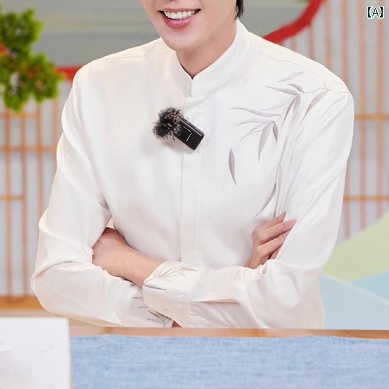 メンズ 流行り物 春夏 秋冬 かっこいい オシャレ モテ 成人男性用 成人男性服  服 韓国 分かりやすい 成年者 張 若 雲の 中華風 民族風 照明ランプ色合い 刺しゅう 長袖 ティーシャツ メンズ 歳月 御膳上等 白 ティーシャツ 上衣 トップス-メンズファッション-カジュアルシャツ