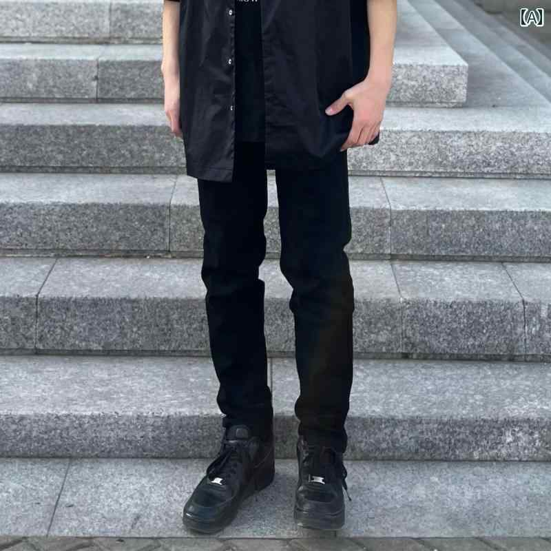 メンズ ファッション 春夏 秋冬 かっこいい オシャレ モテ 男性用 紳士服 服 韓国 シンプル 大人 アメリカン ストリート ブラック ストレッチ ウォッシュ ジーンズ メンズ 春夏 ストレート スリム フィート カジュアル ロング パンツ｜YKC8