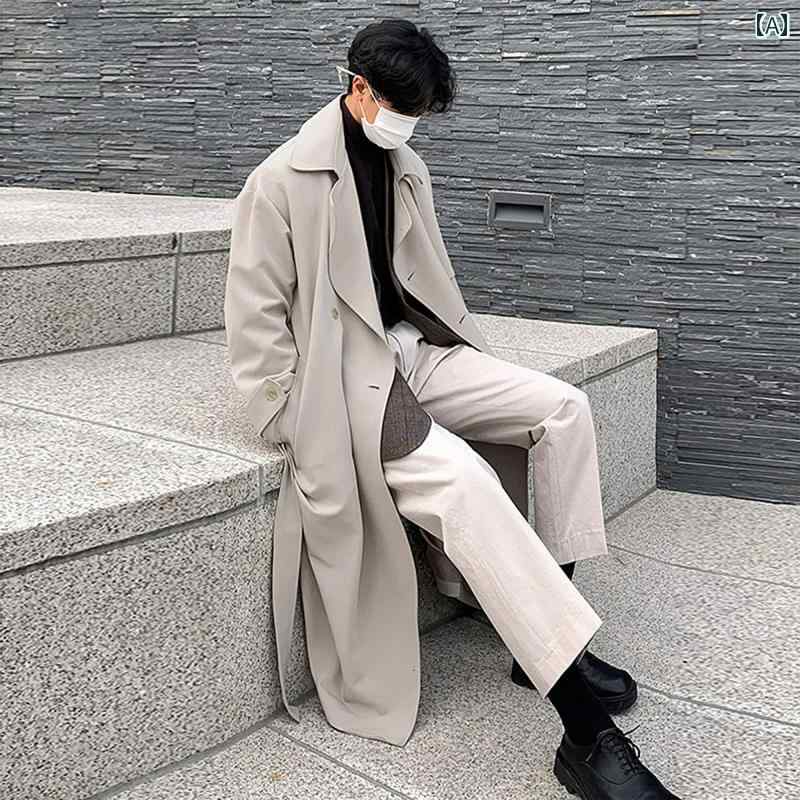 メンズ ファッション 春夏 秋冬 かっこいい オシャレ モテ 男性用 紳士服 服 韓国 シンプル 大人 高級の ウインドブレーカー ジャケット メンズ ミディアム 丈 カジュアル 膝上 韓国 英国風 コート の 春秋