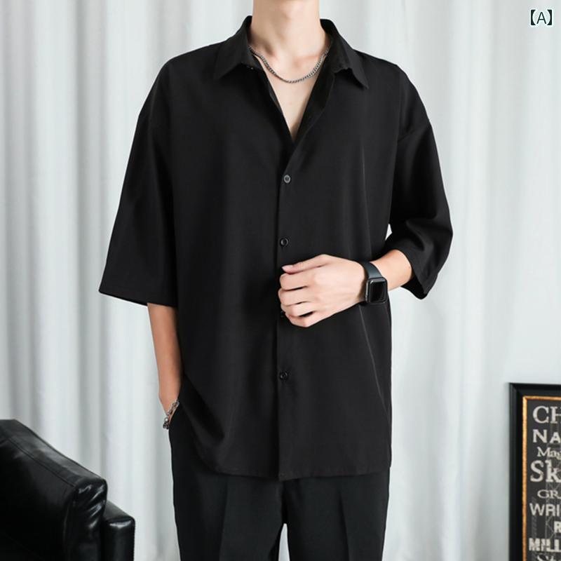 メンズ ファッション 春夏 秋冬 かっこいい オシャレ モテ 男性用 紳士服 服 韓国 シンプル 大人 ハイエンド 七分袖 シャツ メンズ 夏 冷感 薄 インチ シャツ カジュアル ドレープ 半袖 シャツ ジャケット｜YKC8